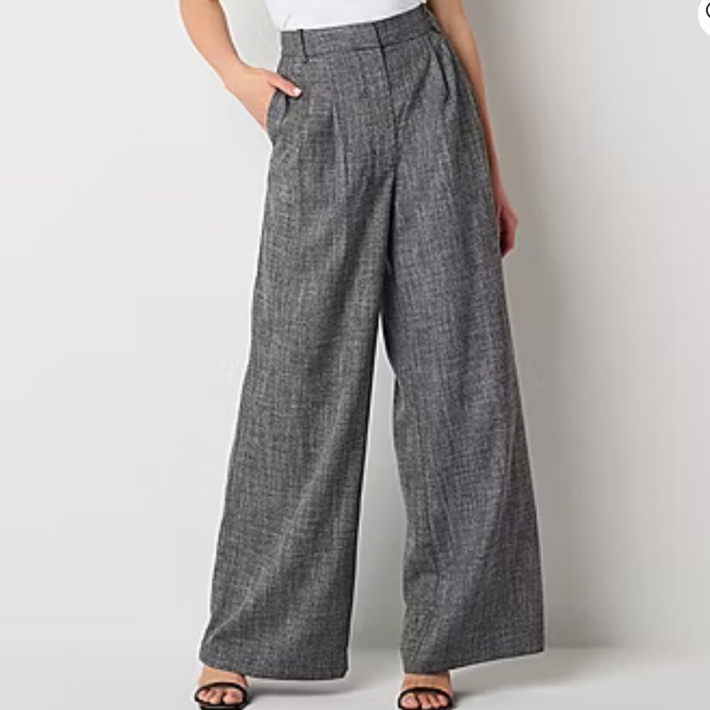 Worthington Womens High Rise Wide Leg Pant, Size 18P, Black white twill, SZ 18P